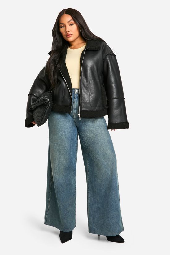 Plus Teddy Trim Faux Leather Jacket