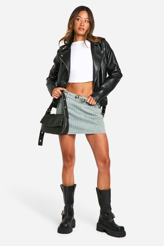 Tall Belt Detail Faux Leather Biker Jacket