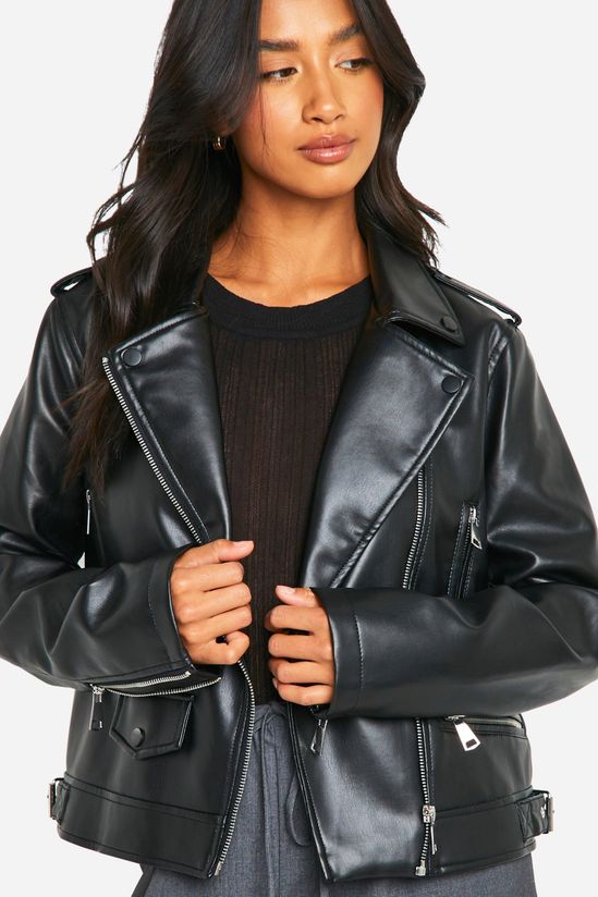Petite Faux Leather Biker Jacket