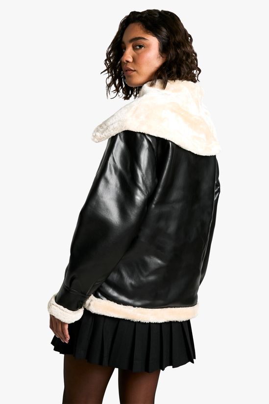 Tall Faux Fur Collar Leather Jacket