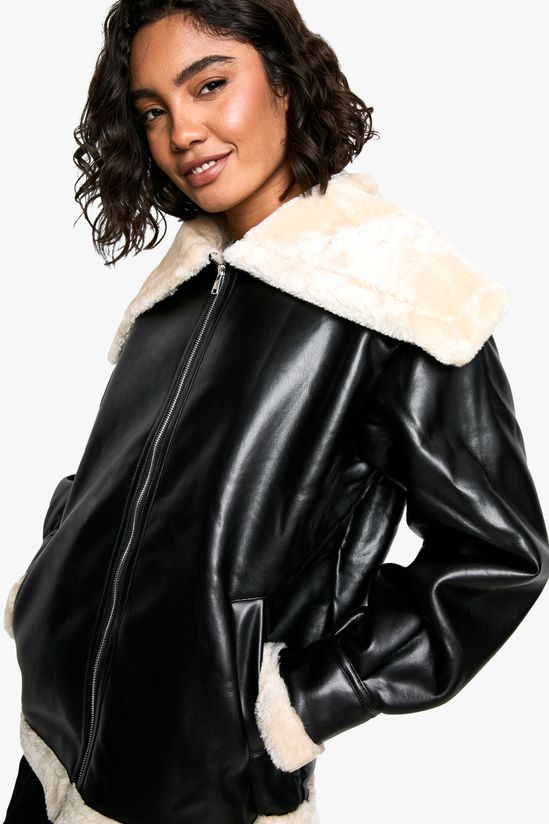 Tall Faux Fur Collar Leather Jacket