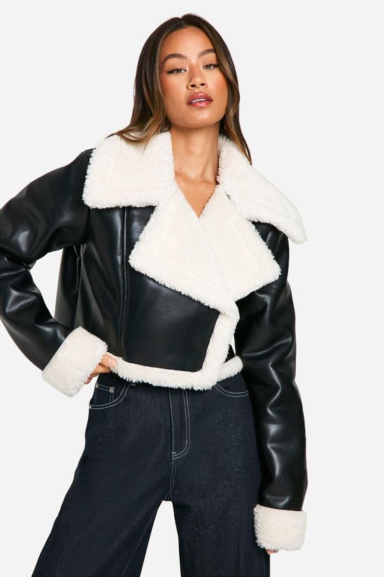 Tall Faux Fur Lined Cropped Leather Jacket