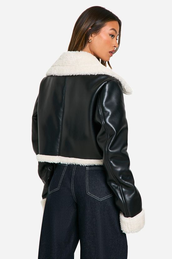 Tall Faux Fur Lined Cropped Leather Jacket