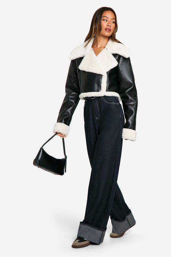 Tall Faux Fur Lined Cropped Leather Jacket