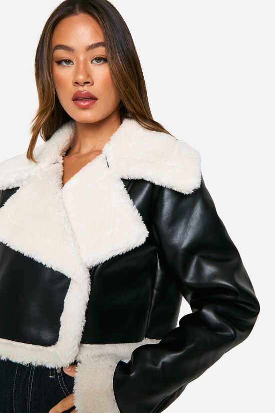 Tall Faux Fur Lined Cropped Leather Jacket