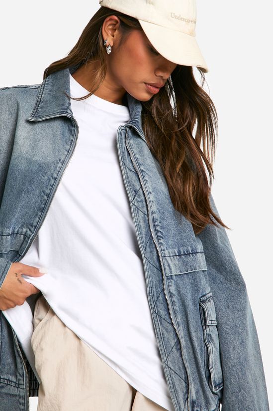 Pocket Detail Denim Bomber Jacket