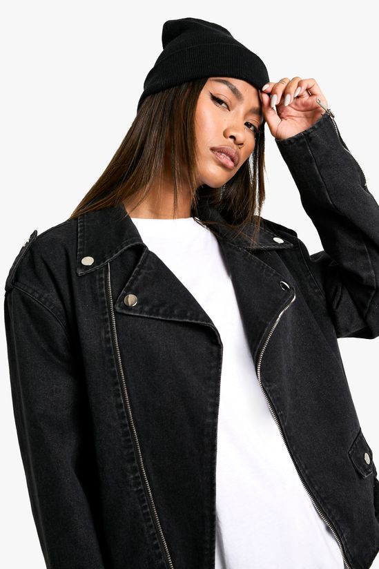 Belted Denim Biker Jacket