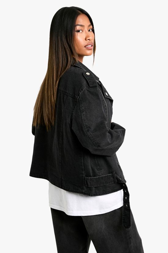 Belted Denim Biker Jacket