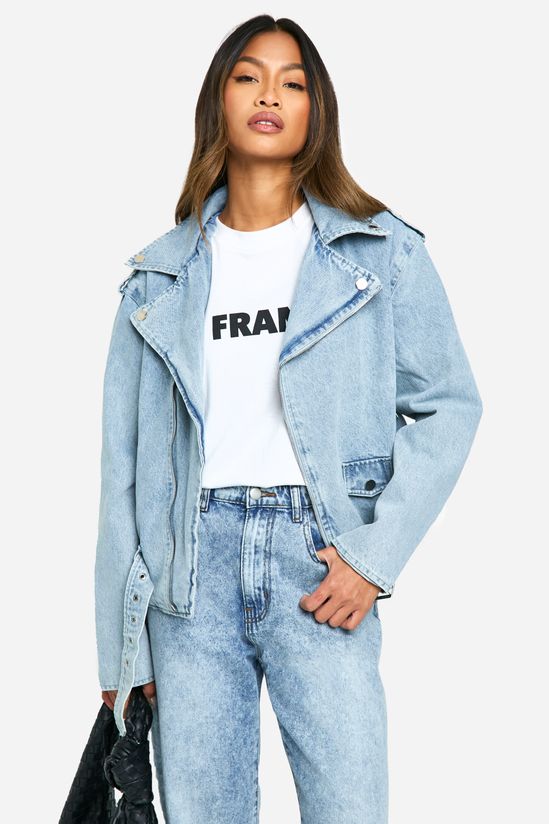 Belted Denim Biker Jacket