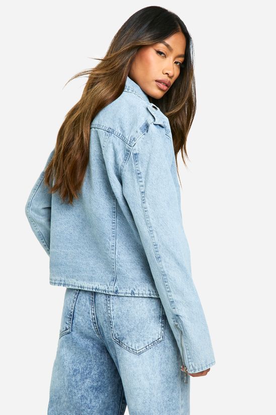 Belted Denim Biker Jacket