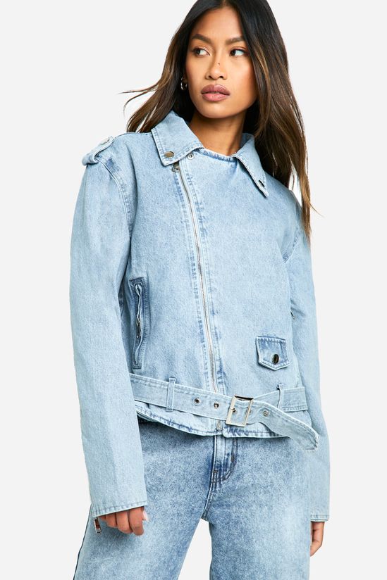 Belted Denim Biker Jacket