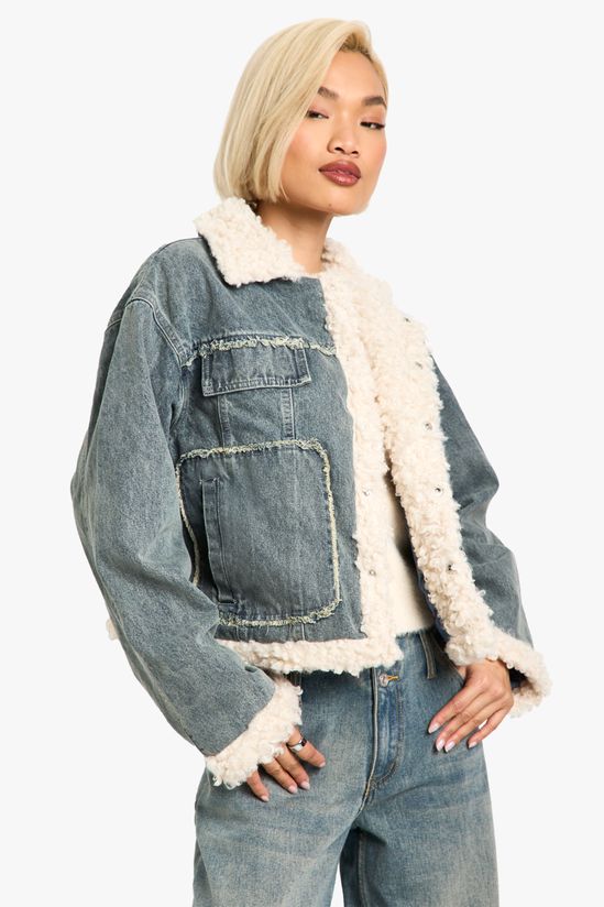 boohoo Teddy Trim Denim Jacket