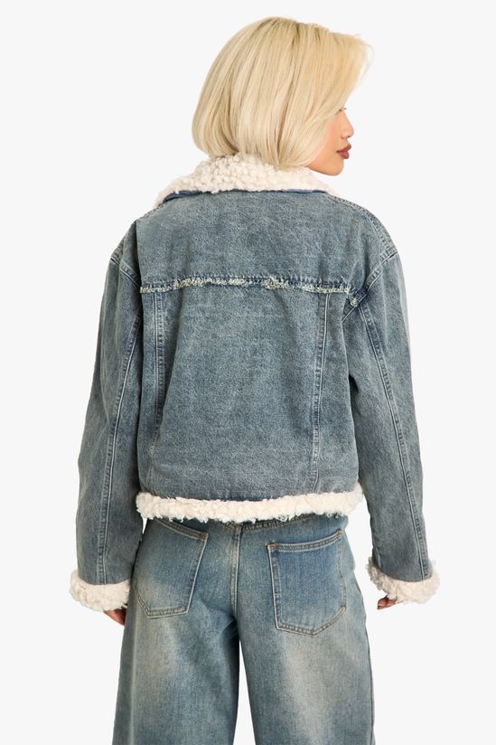 boohoo Teddy Trim Denim Jacket