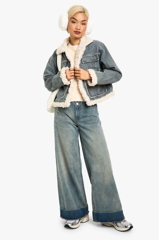 boohoo Teddy Trim Denim Jacket