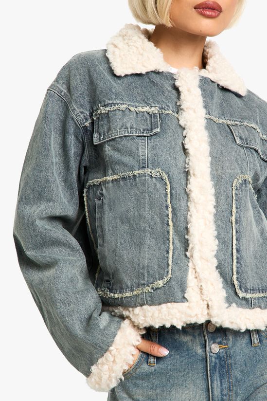 boohoo Teddy Trim Denim Jacket