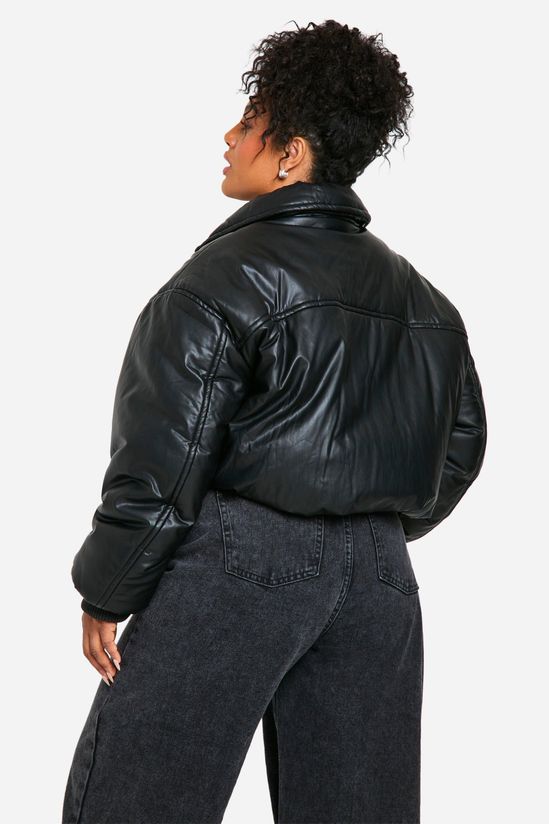 Plus Padded Faux Leather Bomber Jacket