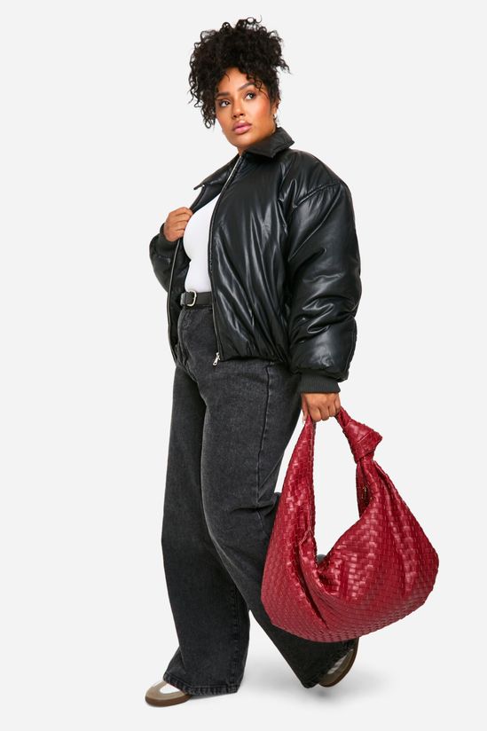 Plus Padded Faux Leather Bomber Jacket