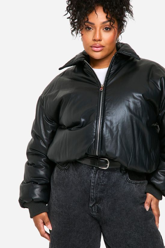 Plus Padded Faux Leather Bomber Jacket