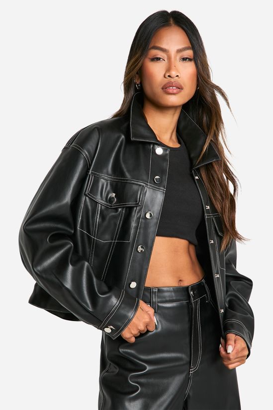 boohoo Contrast Stitch Detail Faux Leather Jacket