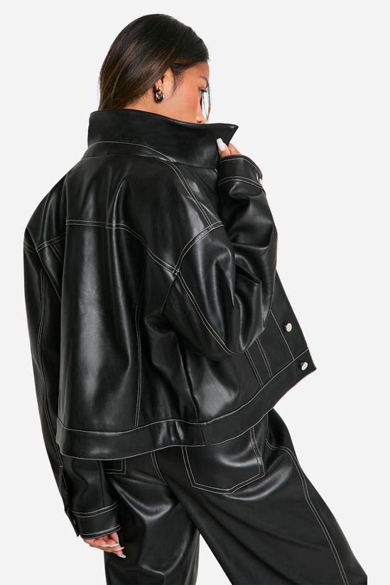 boohoo Contrast Stitch Detail Faux Leather Jacket