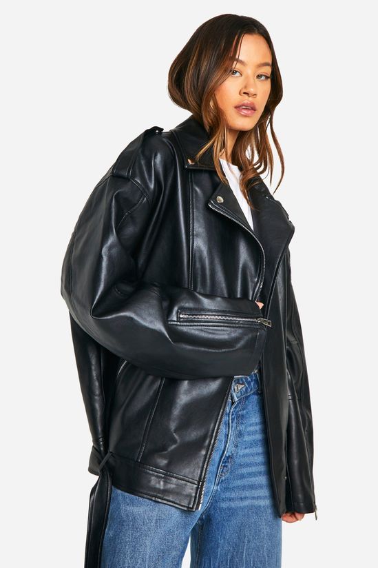 boohoo Tall Oversized Faux Leather Biker Jacket