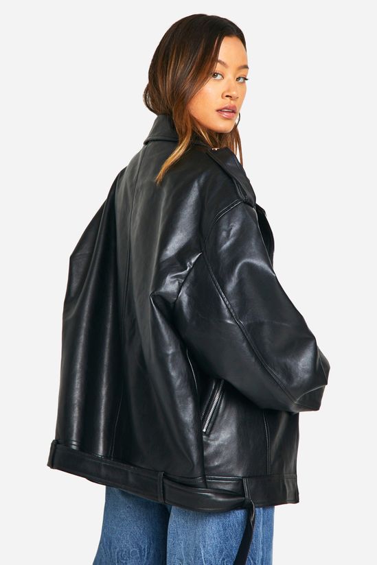 boohoo Tall Oversized Faux Leather Biker Jacket