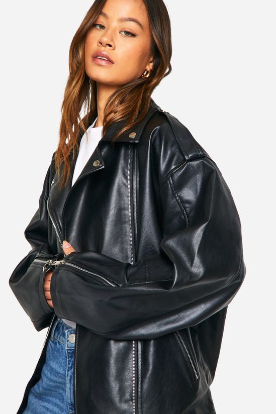 boohoo Tall Oversized Faux Leather Biker Jacket