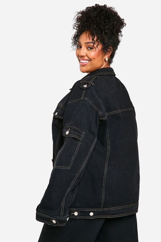 Plus Contrast Stitch Denim Jacket