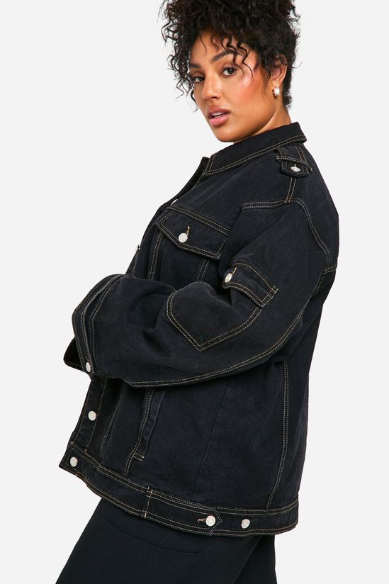 Plus Contrast Stitch Denim Jacket