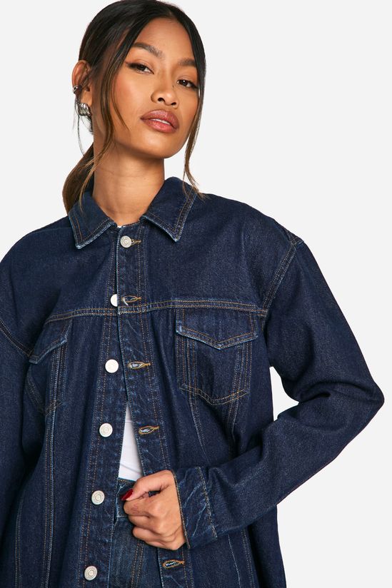 Oversized Contrast Stitch Raw Indigo Denim Jacket