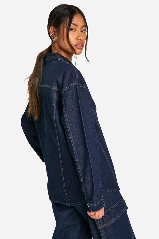 Oversized Contrast Stitch Raw Indigo Denim Jacket