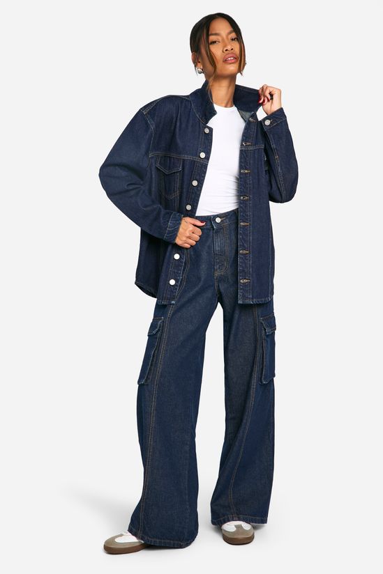 Oversized Contrast Stitch Raw Indigo Denim Jacket