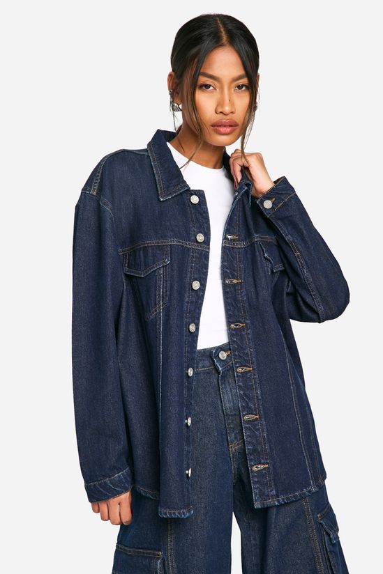 Oversized Contrast Stitch Raw Indigo Denim Jacket