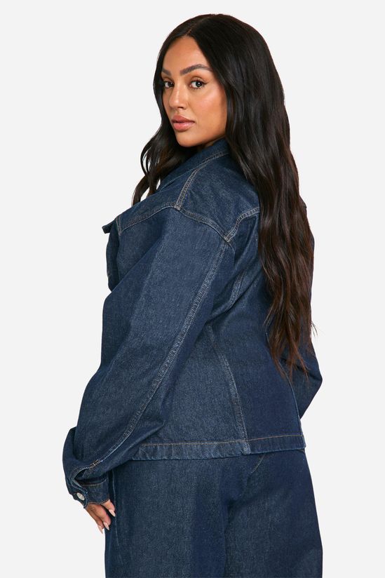 boohoo Plus Cinched Waist Contrast Stitch Raw Indigo Denim Jacket
