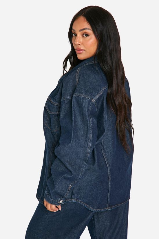 boohoo Plus Oversized Contrast Stitch Raw Indigo Denim Jacket