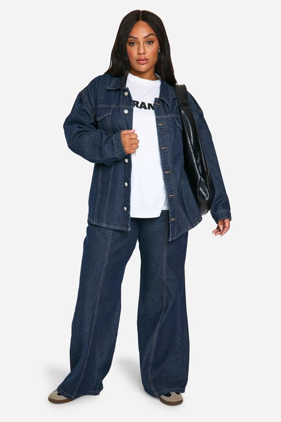 boohoo Plus Oversized Contrast Stitch Raw Indigo Denim Jacket