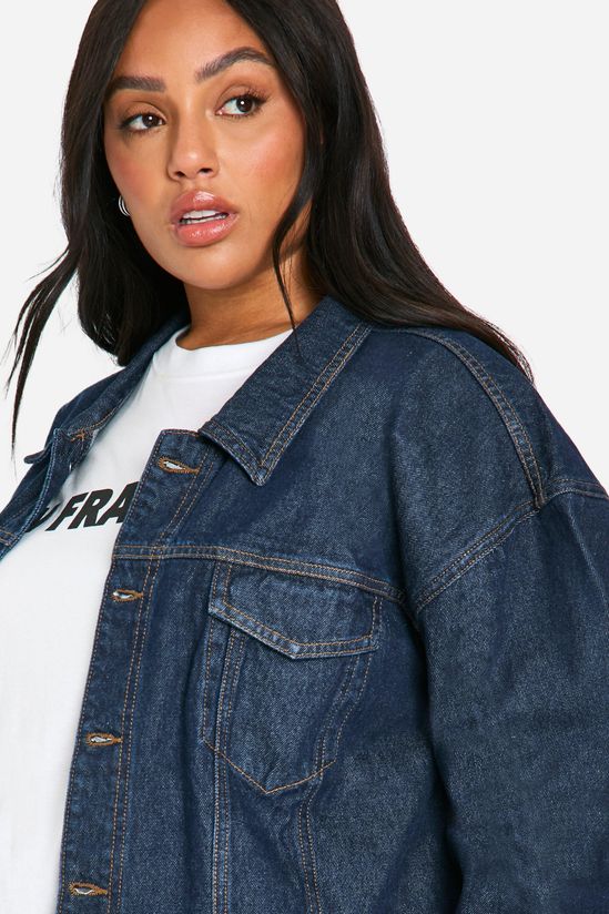 boohoo Plus Oversized Contrast Stitch Raw Indigo Denim Jacket