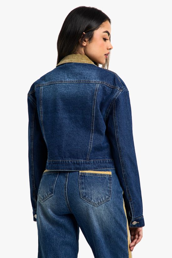 Cord Trim Detail Fitted Denim Jacket