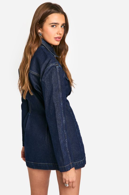 Cinched Waist Denim Western Shirt Dress