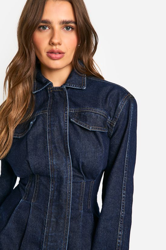 Cinched Waist Denim Western Shirt Dress