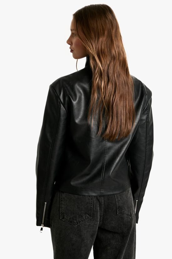Shoulder Pad Faux Leather Jacket