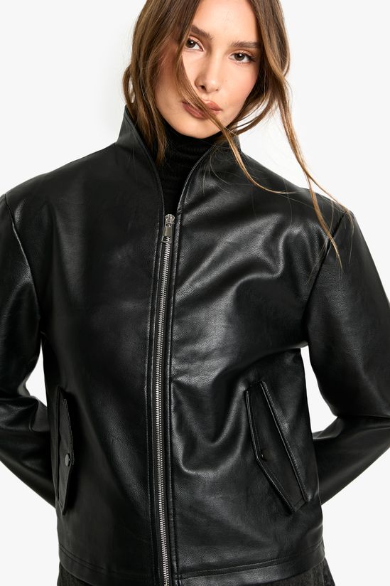 Shoulder Pad Faux Leather Jacket
