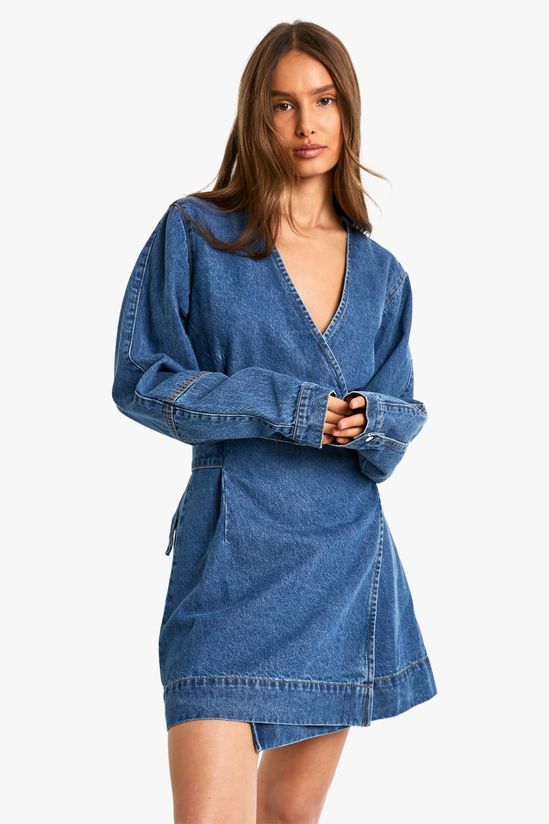 Wrap Denim Belted Dress