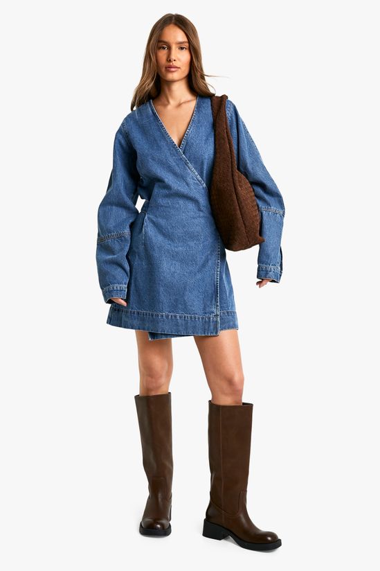 Wrap Denim Belted Dress