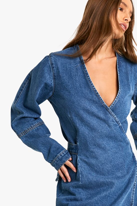 Wrap Denim Belted Dress