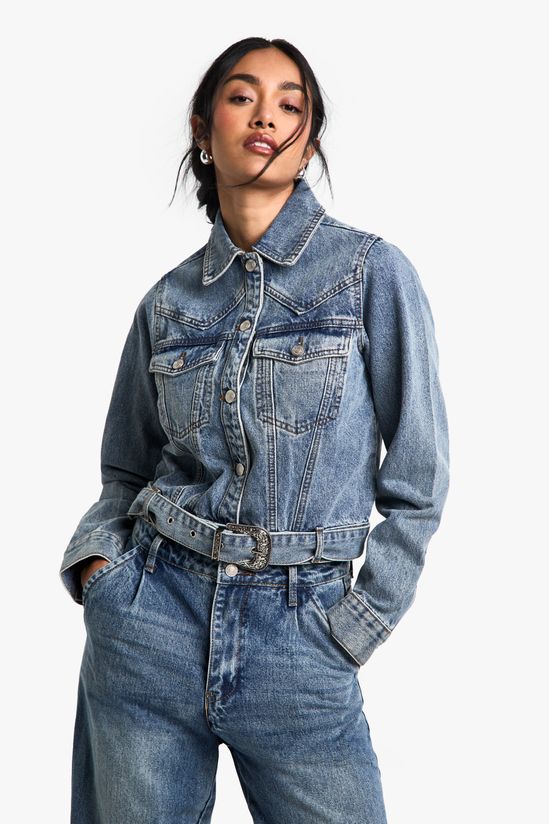 Western Buckle Detail Denim Jacket