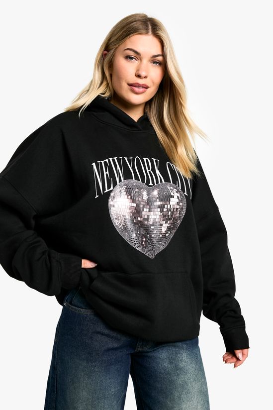 New York City Disco Heart Printed Oversized Hoodie