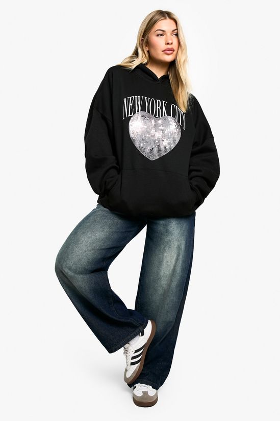 New York City Disco Heart Printed Oversized Hoodie
