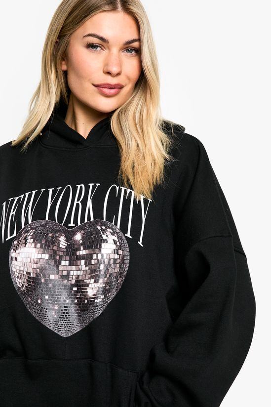 New York City Disco Heart Printed Oversized Hoodie