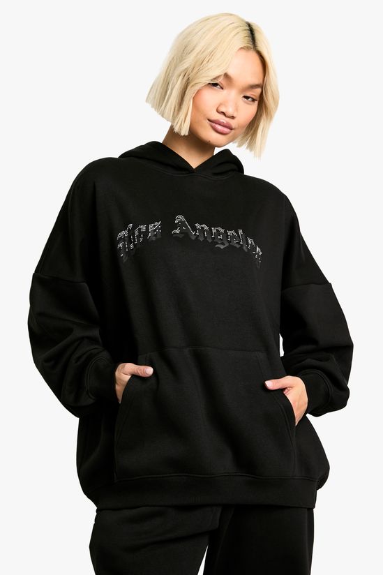 Los Angeles Diamante Hotfix Applique Oversized Hoodie